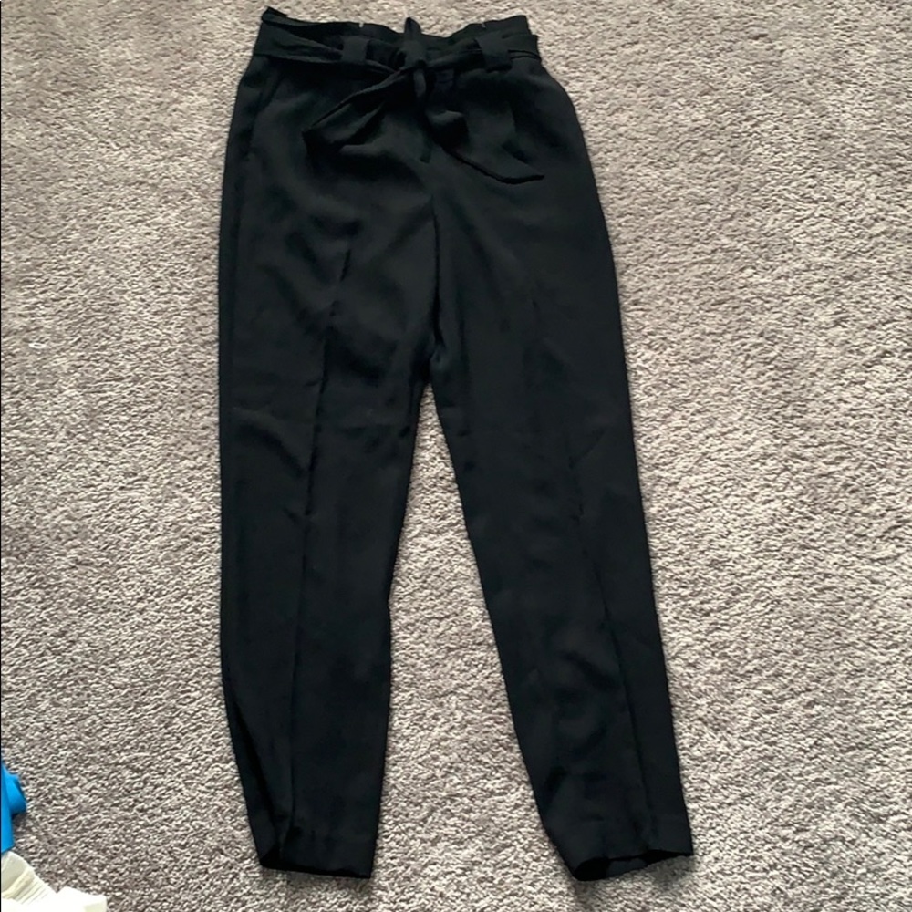 Black express trouser pants with belt tie